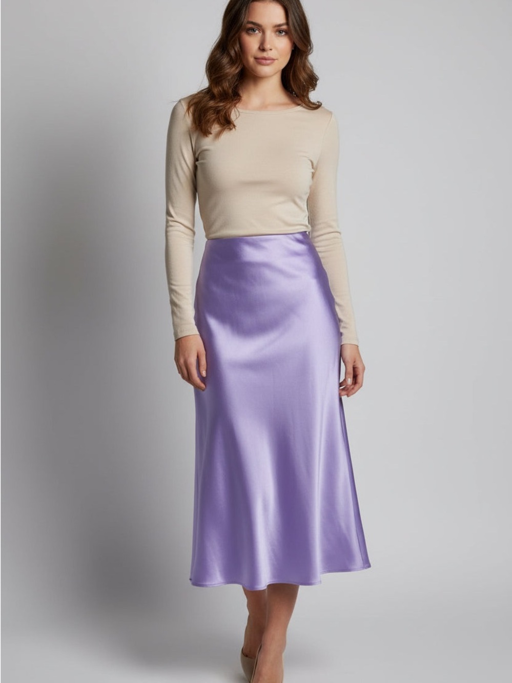 Gianni Bini Lavender Satin Midi Slip Skirt